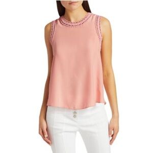 Cinq a Sept Ellina Pink Silk Crochet Lace Trim Sleeveless Top Blouse Size Medium
